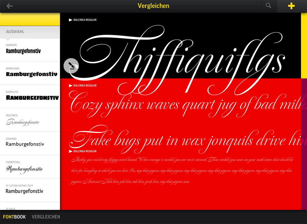 Dulcinea im FontBook auf dem iPad