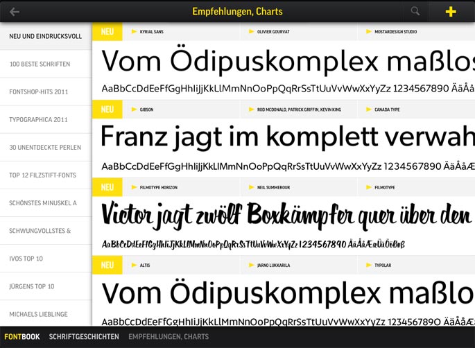 FontBook 2.0 App: Empfehlungen und Charts