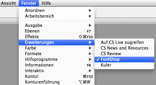 Öffnen des FontShop-Plugin-Fensters