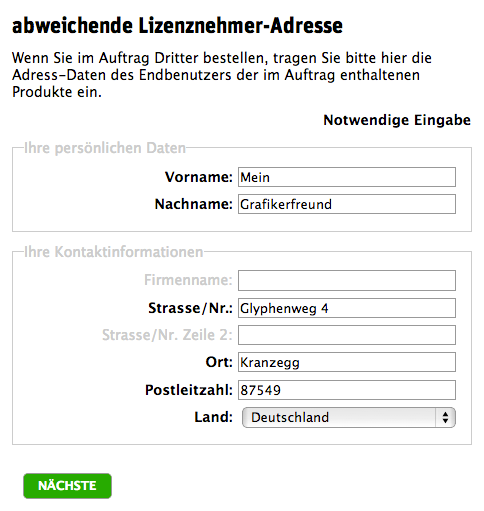 FontShop: Abweichende-Lizenznehmer-Adresse FontShop: Abweichende-Lizenznehmer-Adresse
