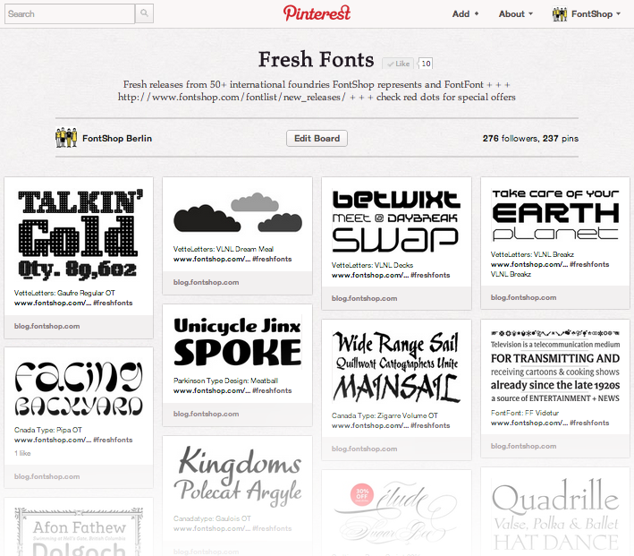 FontShop: Pinterest Board Fresh Fonts