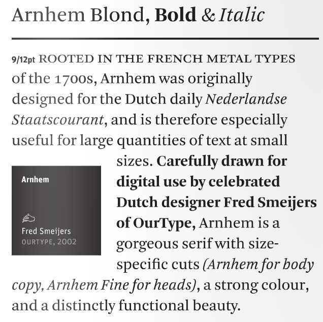 FontShop: Arnhem Blond, Fließtext Muster