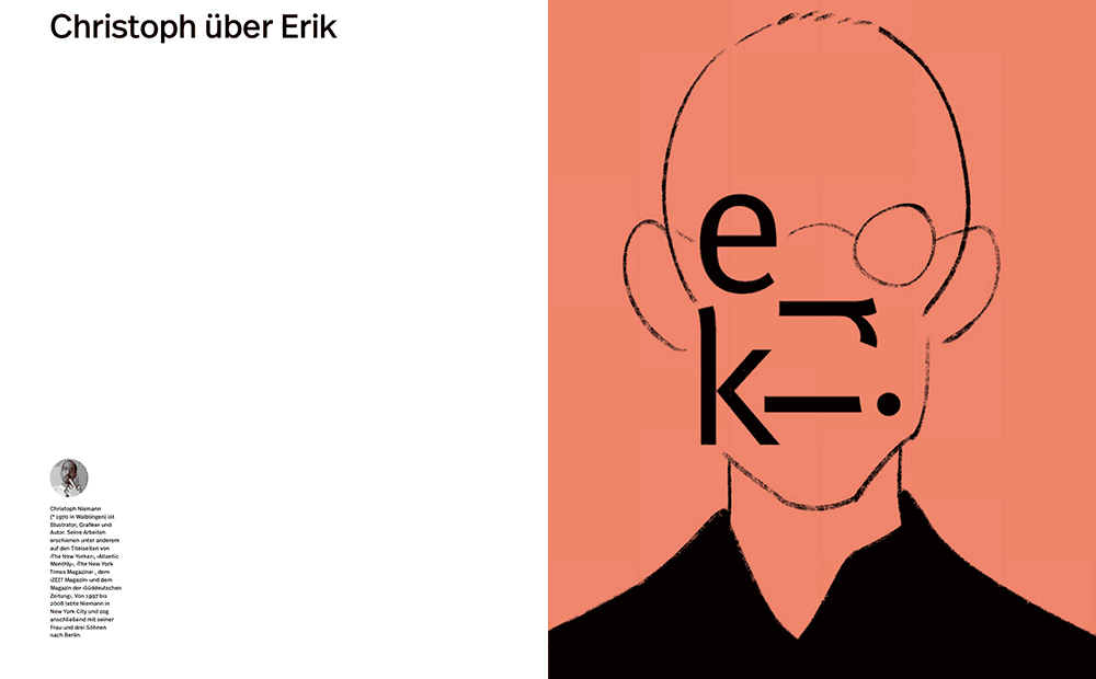 Doppelseite aus ›Hallo ich bin Erik‹, mit Illustration von Christoph Niemann